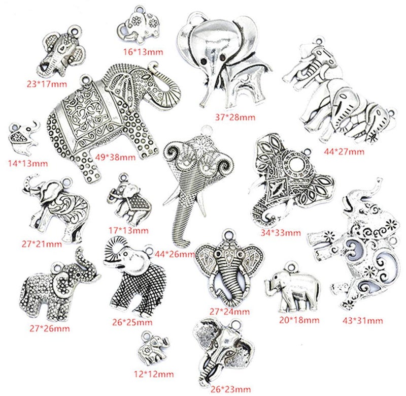 Kinteshun Assorted Elephant Charm Pendant Connector for DIY Jewelry Making Accessaries(17pcs,Antique Silver Tone) - Image 5